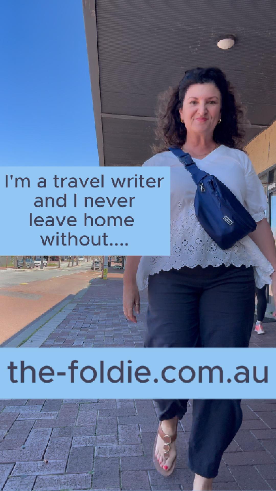 Travelletto woman walking with foldie crossbody bag