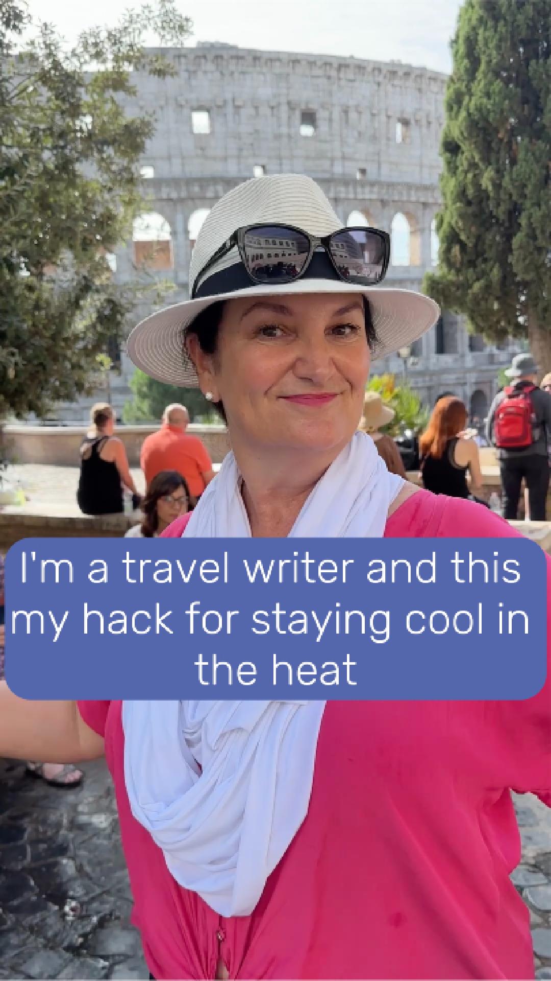 Travelletto woman in hat and Sunbella scarf in Rome